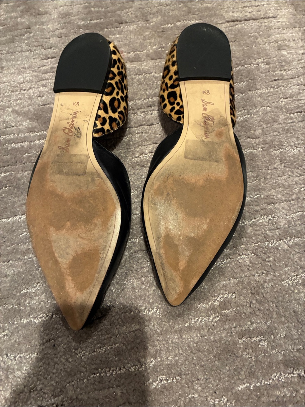 Sam Edelman Black Pointed D'Orsay Flats with Leopard Heel - Picture 3 of 4